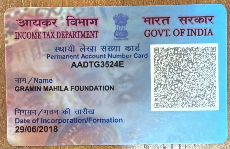 Gramin Mahila Foundation Official PAN Card